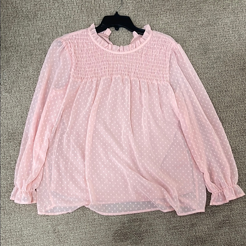 Pink Sheer Polka Dot Blouse